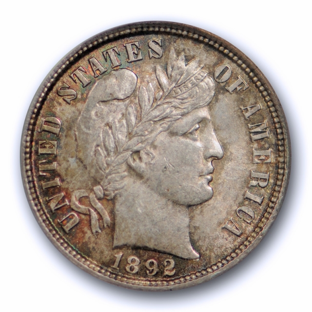 1892 10C Barber Dime ANACS MS 62 Uncirculated Original Toned Attractive Coin !