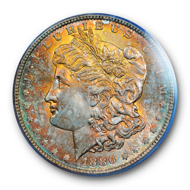 1886 $1 Morgan Dollar PCGS MS 62 Uncirculated Beautiful Toned OGH  