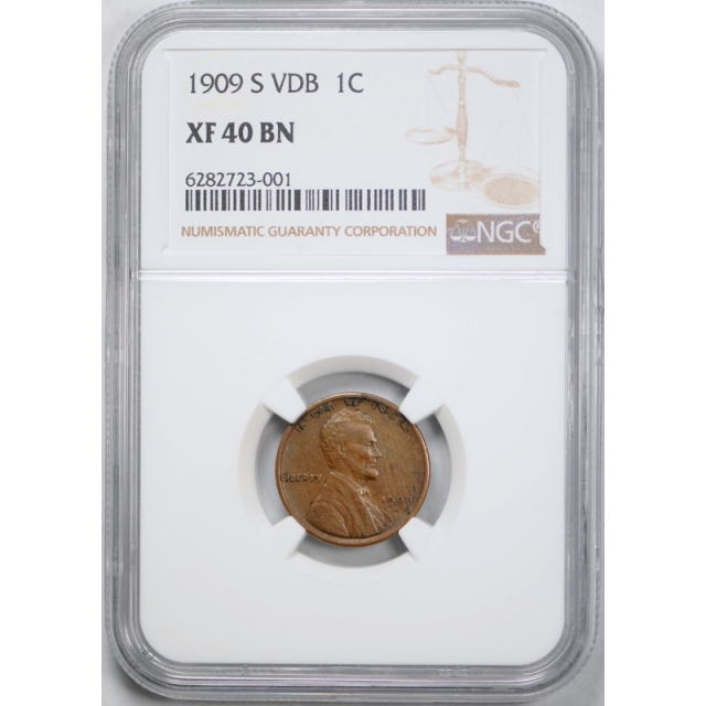1909 S VDB 1c Lincoln Wheat Cent NGC XF 40 BN Extra Fine Key Date King of the Lincolns