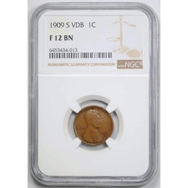 1909 S VDB 1c Lincoln Wheat Cent NGC F 12 Fine Key Date SVDB King of the Lincolns