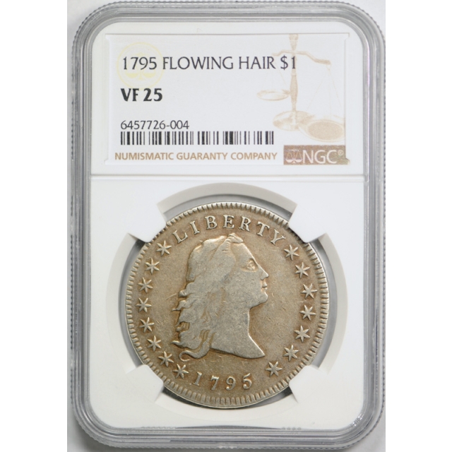 1795 $1 Flowing Hair Dollar NGC VF 25 Very Fine to Extra Fine 3 Leaves Style Early Type