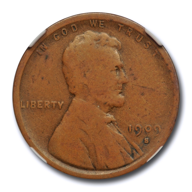 1909 S VDB 1c Lincoln Wheat Cent VG 8 Very Good San Francisco Mint VDB Coin