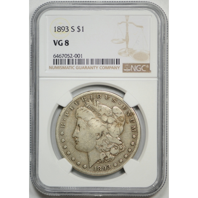 1893 S $1 Morgan Dollar NGC VG 8 Very Good Key Date San Francisco Mint Tough !