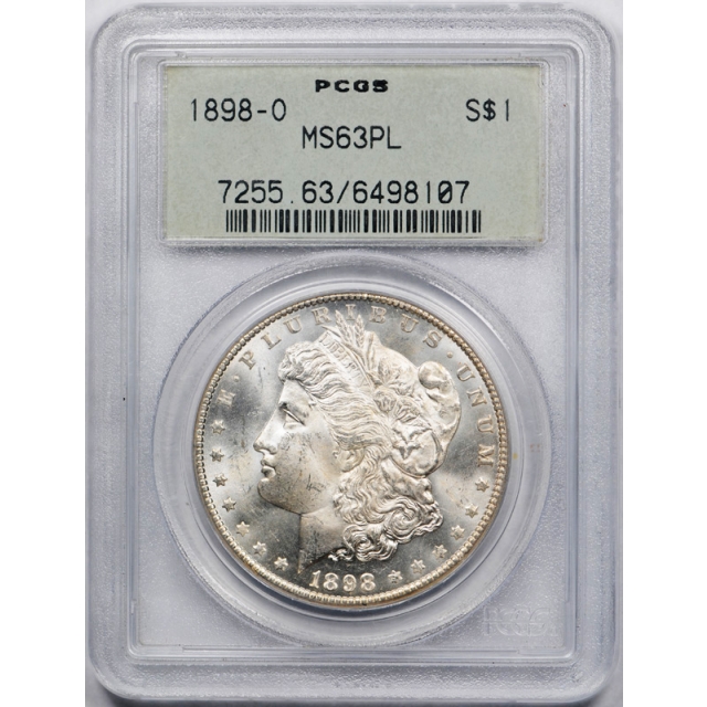 1898 O $1 Morgan Dollar PCGS MS 63 PL Uncirculated Proof Like OGH Cert#107