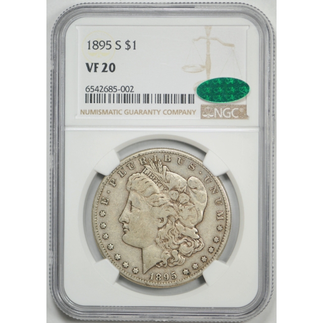 1895 S $1 Morgan Dollar NGC VF 20 Very Fine CAC Approved San Francisco Mint