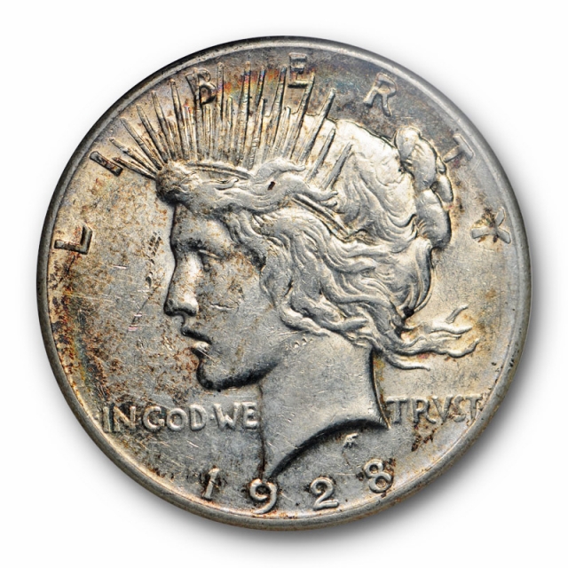 1928 $1 Peace Dollar ANACS AU 50 About Uncirculated Toned Old Holder 