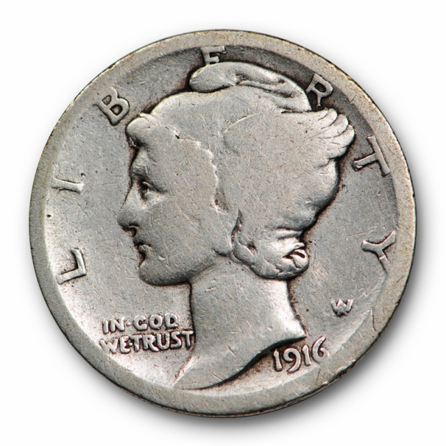 1916 D 10C Mercury Dime Good G Denver Mint Key Date Low Mintage 