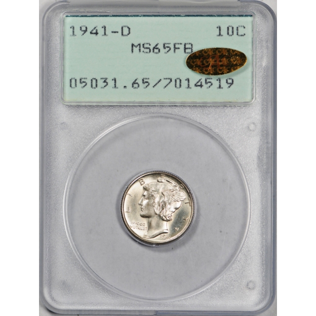 1941 D 10C Mercury Dime PCGS MS 65 FB Uncirculated Rattler Gold CAC Sticker