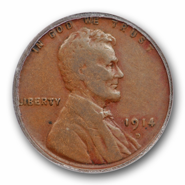 1914 D 1C Lincoln Wheat Cent ANACS F 12 Fine Denver Mint Key Date 