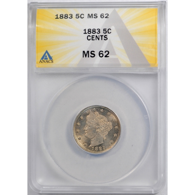 1883 5C With Cents Liberty Head Nickel ANACS MS 62 Uncirculated Lustrous ! 
