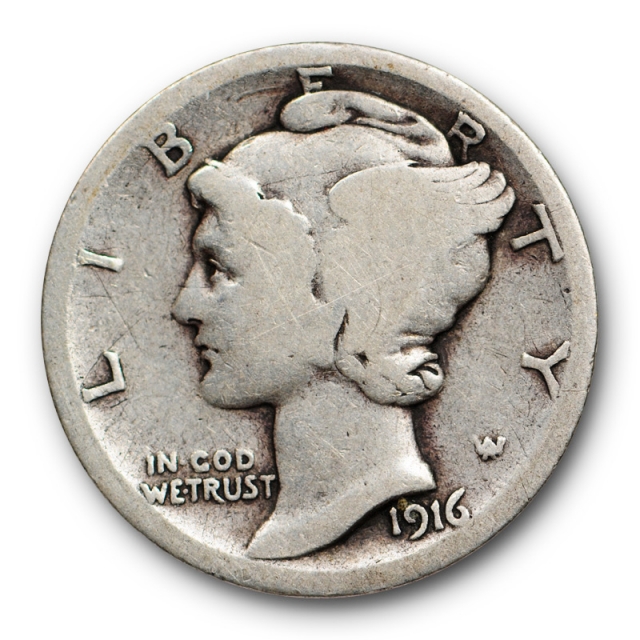 1916 D 10C Mercury Dime Good G Denver Mint Key Date Low Mintage Original 