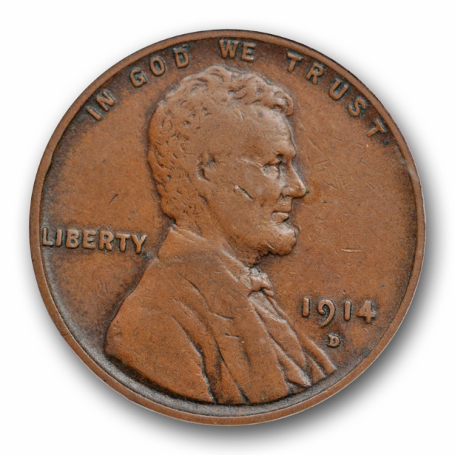1914 D 1C Lincoln Wheat Cent ICG F 15 Fine to Very Fine Denver Mint Key Date Cert#1201