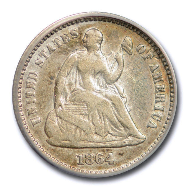 1864 H10C Seated Liberty Half Dime ANACS F 12 Fine Key Date Philadelphia Mint