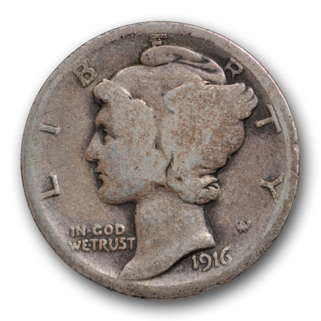 1916 D 10C Mercury Dime Good G Denver Mint Key Date Scratched Reverse 