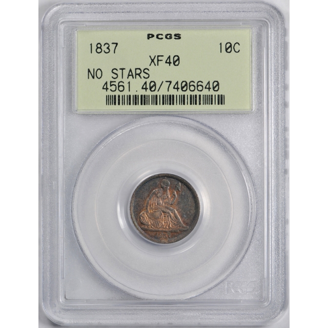 1837 10C Seated Liberty Dime No Stars PCGS XF 40 Extra Fine Large Date OGH