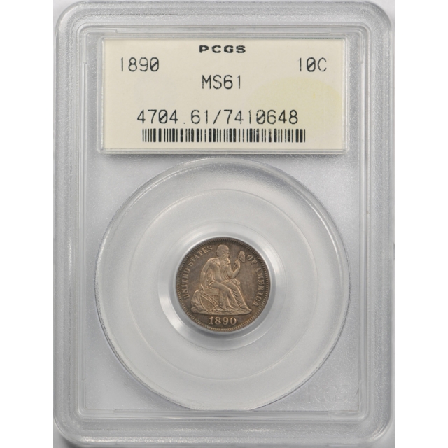 1890 10C Seated Liberty Dime PCGS MS 61 Uncirculated OGH Toned ! 
