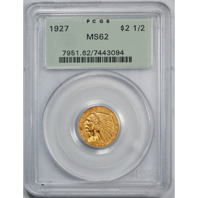 1927 $2.50 Indian Head Quarter Eagle PCGS MS 62 Uncirculated OGH Exceptional !