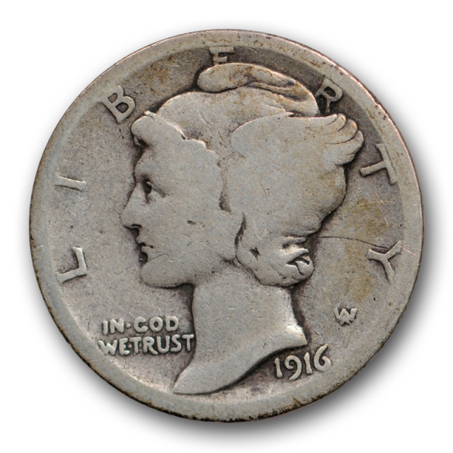 1916 D 10C Mercury Dime Good G Denver Mint Key Date Original Toned