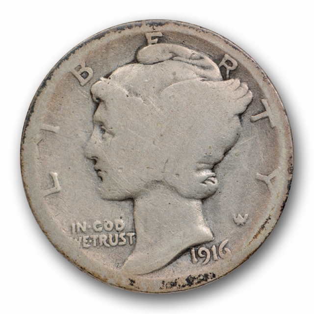 1916 D 10C Mercury Dime Good G Denver Mint Key Date Cleaned US Coin