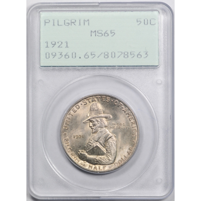 1921 Pilgrim 50C Half Dollar Silver Commemorative PCGS MS 65 OGH Rattler Holder !