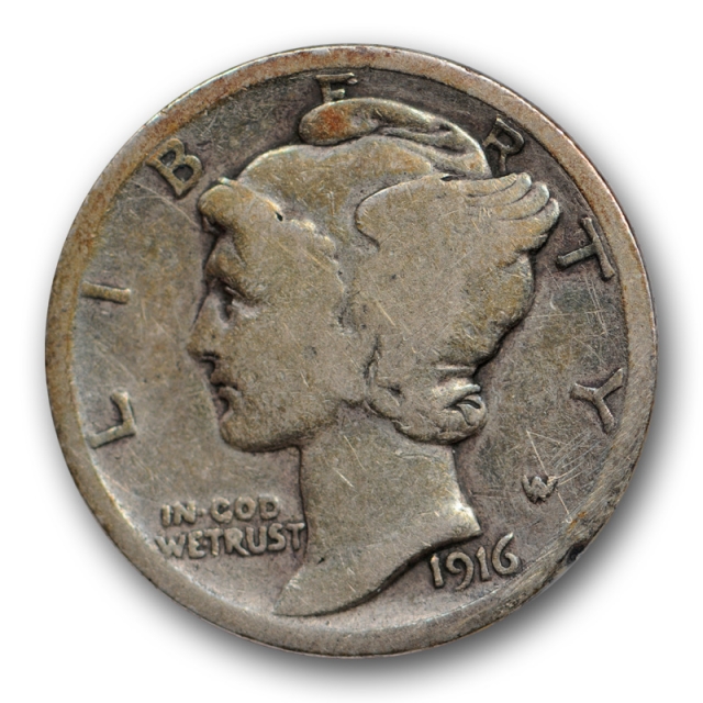 1916 D 10C Mercury Dime Good to Very Good Denver Mint Key Date Rim Damage