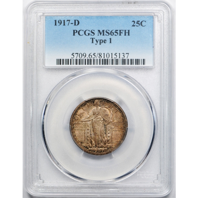 1917 D 25C Type 1 Standing Liberty Quarter PCGS MS 65 FH Full Head Type One 