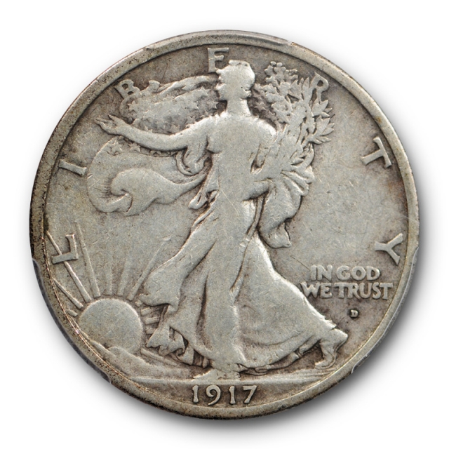 1917 D 50C Obverse Walking Liberty Half Dollar PCGS F 15 Fine to Very Fine CAC Approved