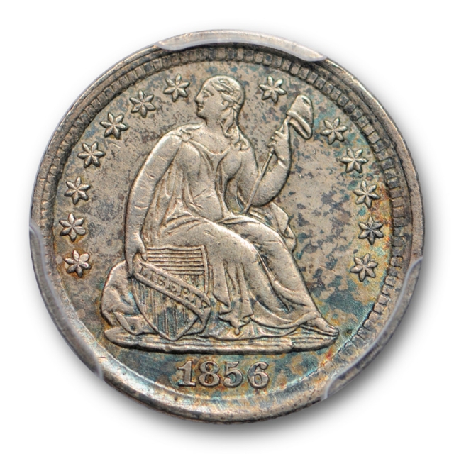 1856 H10C Seated Liberty Half Dime PCGS AU 53 About Uncirculated Light Blue 