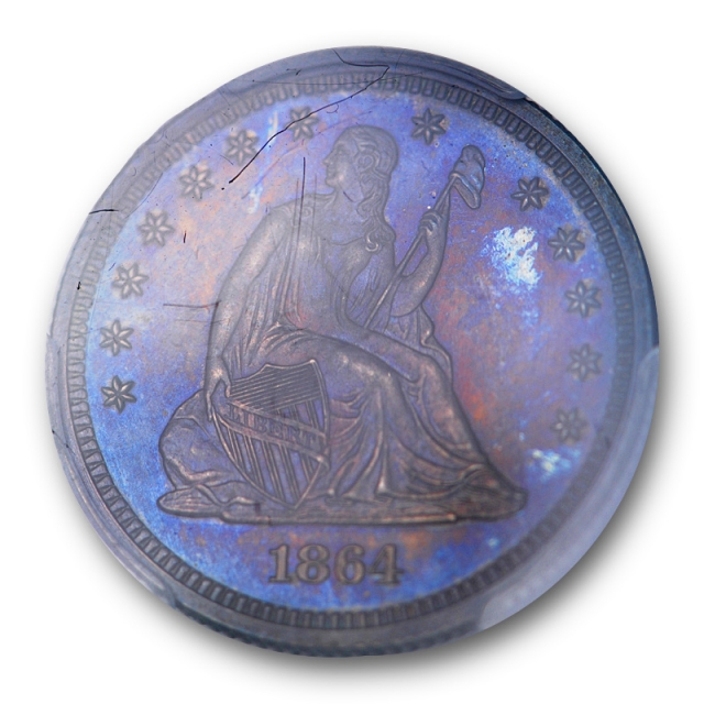 1864 25C Seated Liberty Quarter PCGS PR 64 Proof Purple Toned Beauty Low Mintage 