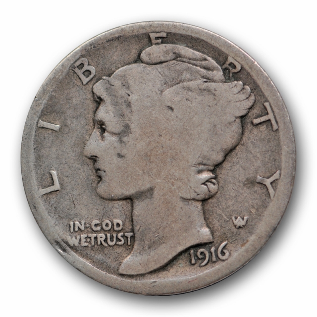 1916 D 10C Mercury Dime Good G Details Denver Mint Key Date Minor Damage 