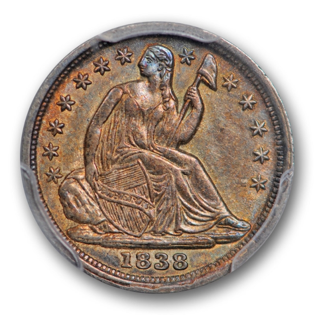 1838 H10C No Drapery Seated Liberty Half Dime PCGS AU 58 CAC Approved 