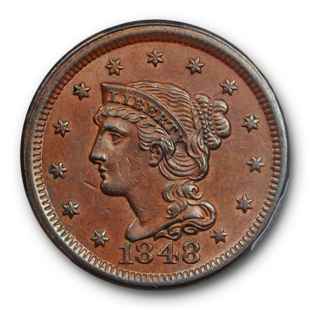 1848 1C Braided Hair Large Cent PCGS MS 63 BN Uncirculated Sharp Brown