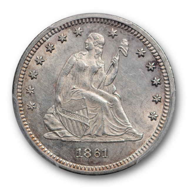 1861 25C Seated Liberty Quarter PCGS MS 62 Uncirculated Civil War Era Coin 