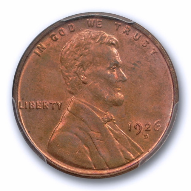1926 D 1C Lincoln Wheat Cent PCGS MS 64 RB Uncirculated Red Brown Better Date 