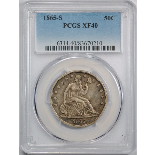 1865 S 50C Seated Liberty Half Dollar PCGS XF 40 Extra Fine Better Date Sharp Detail !