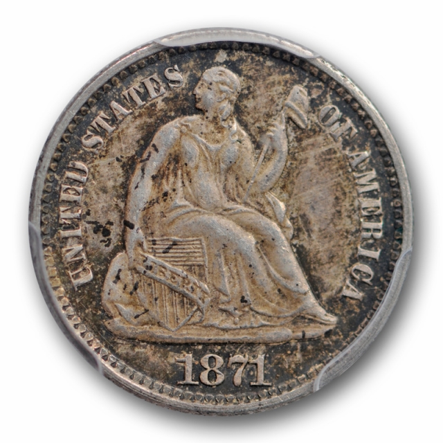 1871 H10C Seated Liberty Half Dime PCGS MS 62 Uncirculated Crusty Toned 