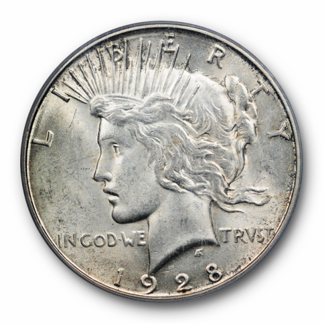1928 S $1 Peace Dollar PCGS MS 62 Uncirculated Mint State Lightly Toned