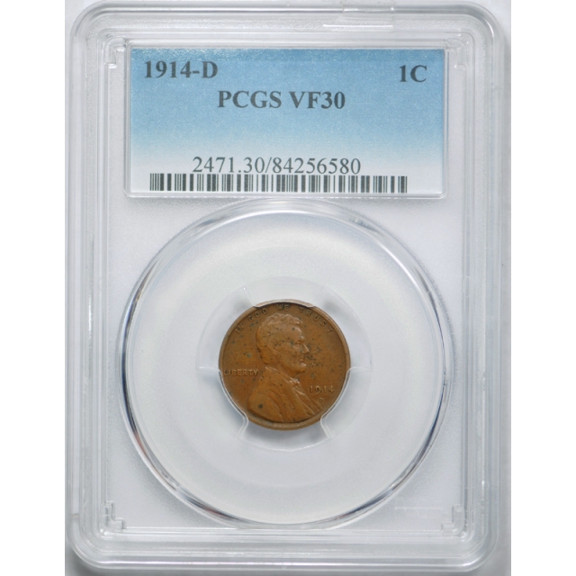 1914 D 1C Lincoln Wheat Cent PCGS VF 30 Very Fine to Extra Fine Key Date Cert#6580