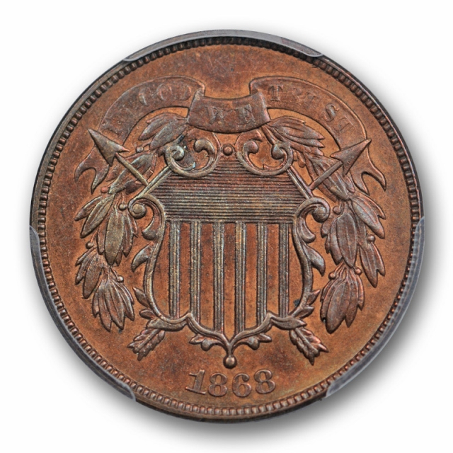 1868 2C Two Cent Piece PCGS MS 63 BN Uncirculated Brown US Type Coin 