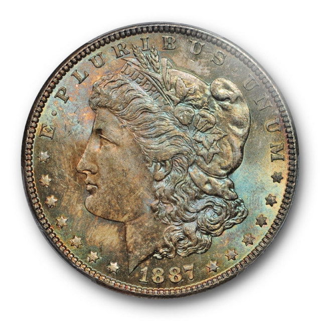 1887 $1 Morgan Dollar PCGS MS 64 Uncirculated Colorful Toned Cert#9670