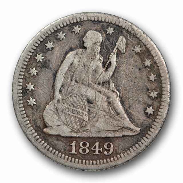 1849 O 25C Seated Liberty Quarter Very Fine VF Details Scratched Key Date Rare Coin 
