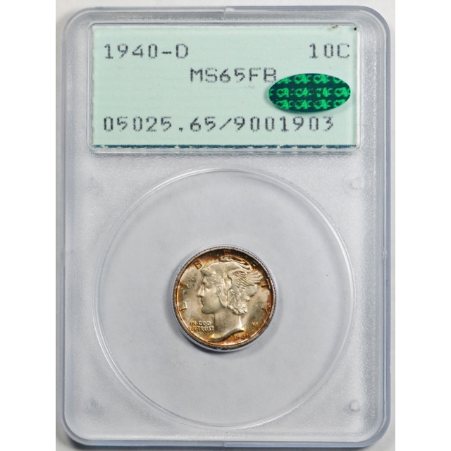 1940 D 10C Mercury Dime PCGS Rattler CAC Approved Toned 