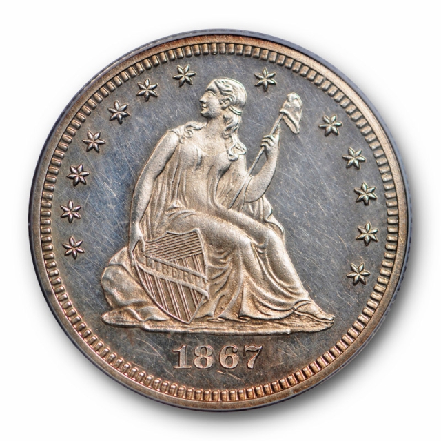 1867 25C Seated Liberty Quarter PCGS PR 63 Cameo Key Date Stunning Coin 