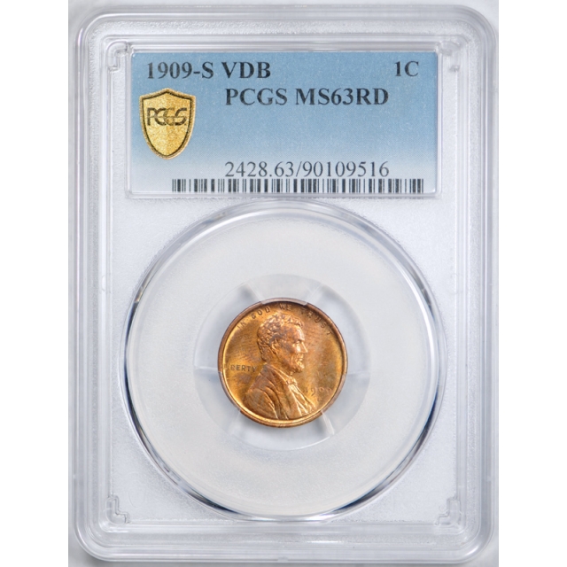 1909 S VDB 1C Lincoln Wheat Cent PCGS MS 63 RD Red Uncirculated Key Date ! 
