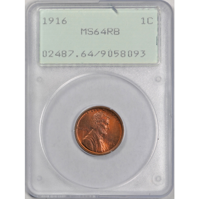 1916 1C Lincoln Wheat Cent PCGS MS 64 RB Uncirculated Rattler Holder 