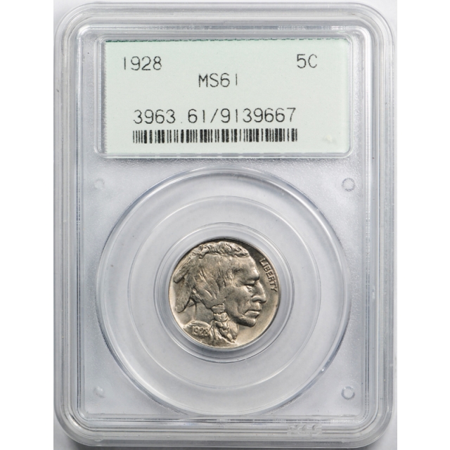 1928 5C Buffalo Nickel PCGS MS 61 Uncirculated Old Holder OGH Undergraded