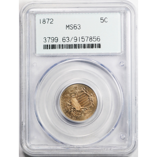 1872 5C Shield Nickel PCGS MS 63 Uncirculated OGH Old Style Holder