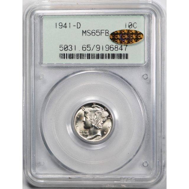 1941 D 10C Mercury Dime PCGS MS 65 FB Uncirculated Full Bands CAC Gold Sticker