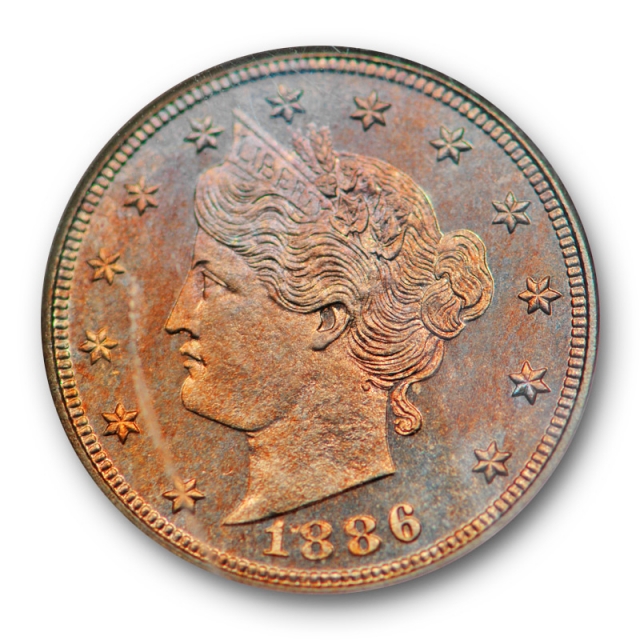 1886 Liberty Head Nickel 5c NGC PF 65 Proof Low Mintage Key Date Toned 
