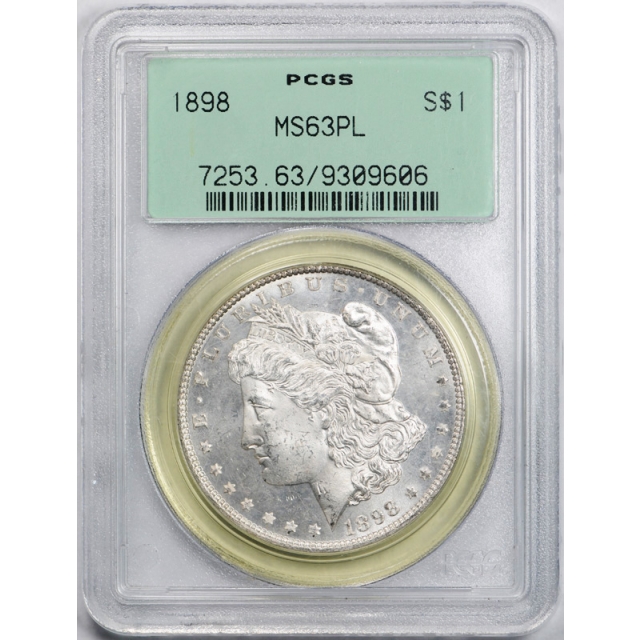 1898 $1 Morgan Dollar PCGS MS 63 PL Uncirculated Proof Like OGH Beauty